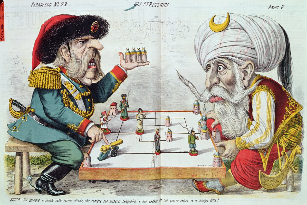 Törökország és Oroszország stratégiai játékot játszanak a Le Perroquet-ből, 1877 alkotó: Italian School