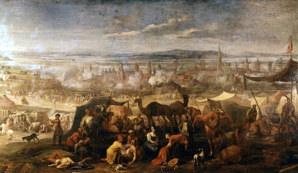 Törökök táboroznak Bécs mellett az 1683-as ostrom alatt. Bécs, Arzenál Múzeum. alkotó: Italian School