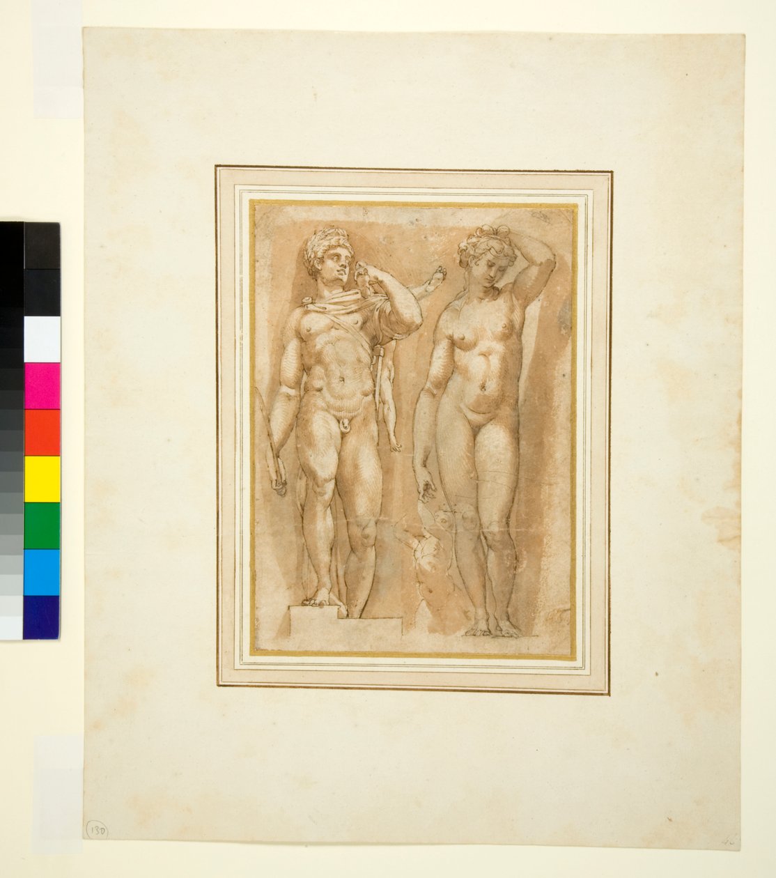 Két antik istenség, 1600 körül (toll és barna tinta és barna mosás) alkotó: Italian School