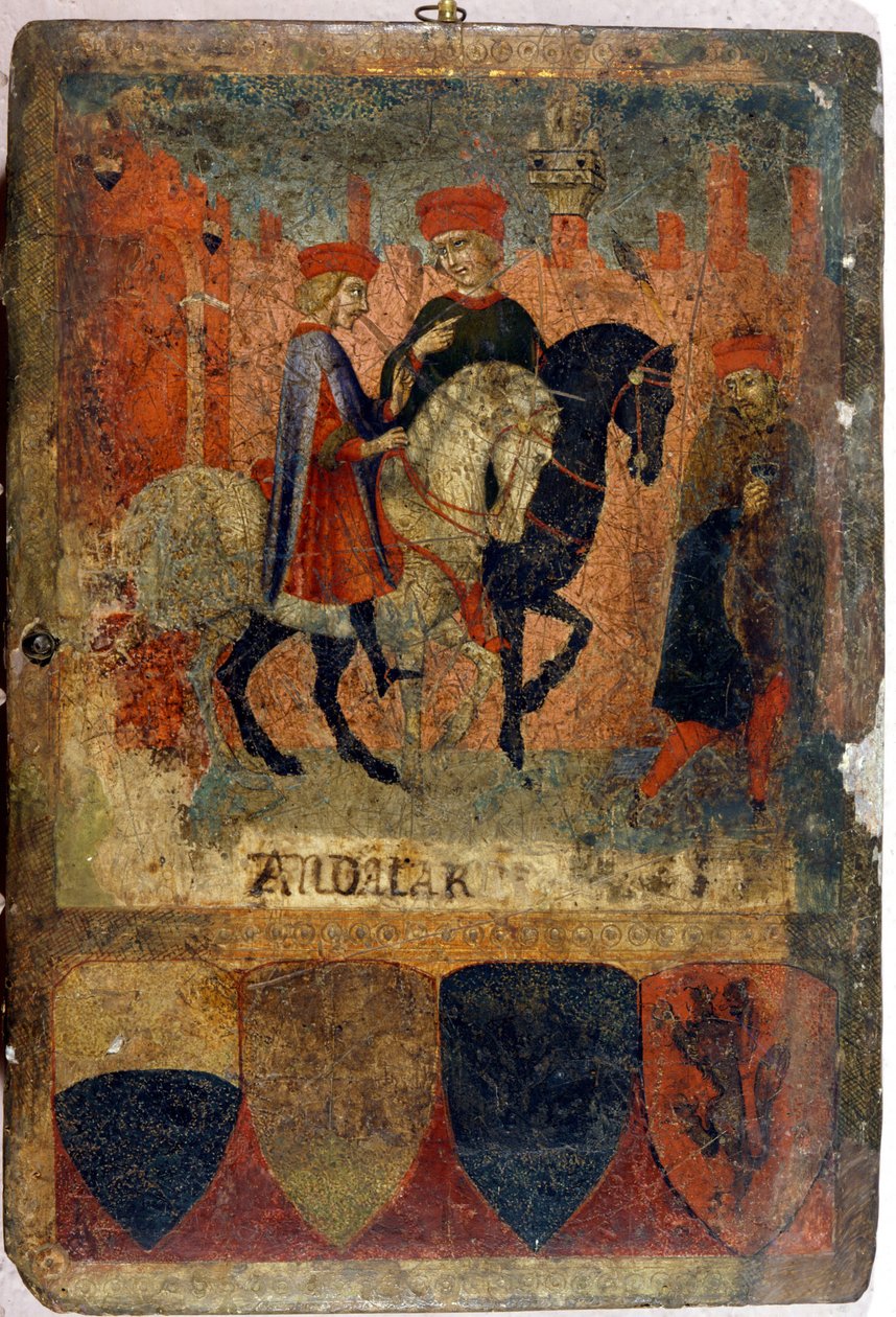 Két adóellenőr. Biccherna (Siena város számviteli nyilvántartásának borítója). Nemzeti Archívum – Museo delle Tavolette de Bicherna, Siena. 14. század vége - 15. század eleje. alkotó: Italian School