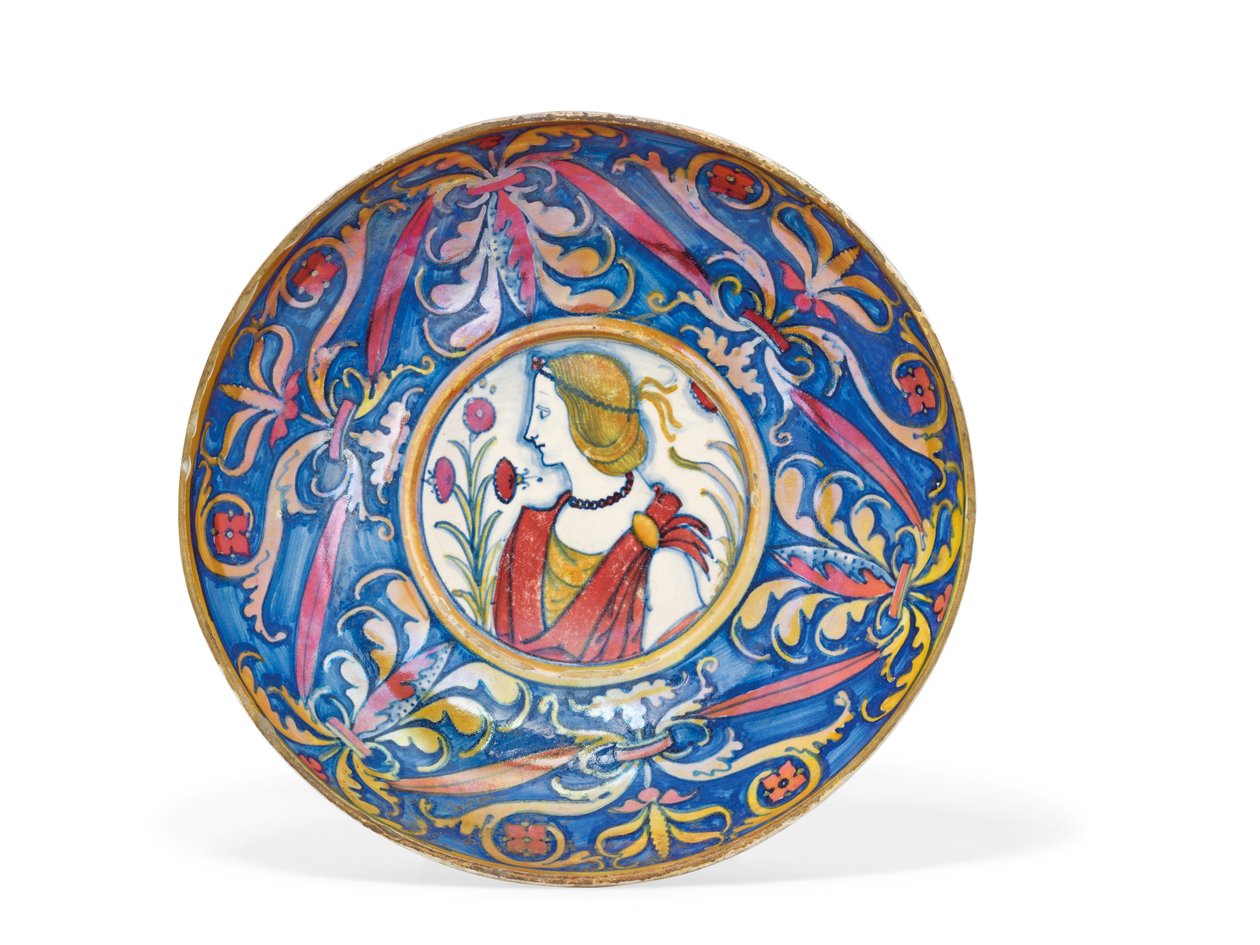 Umbriai majolika arany és rubinfényű talpú edény, Derutától Gubbióig, 1510-20 alkotó: Italian School