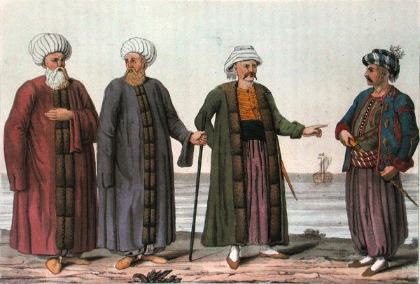 Az oszmán haditengerészet egyenruhái, V. Raineri metszete (aquatinta) alkotó: Italian School