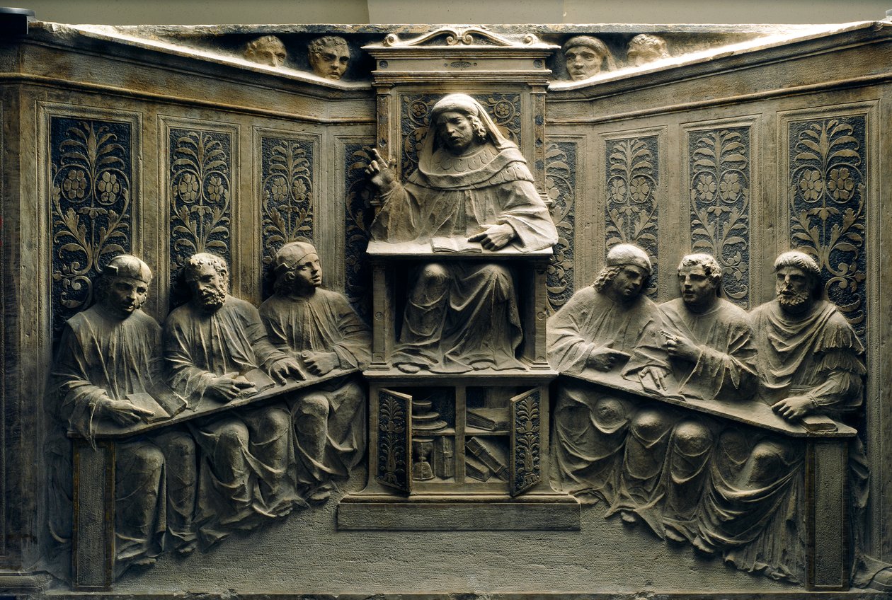 „Egyetemi oktatás”, Bas-dombormű Pietro Canonici sírján alkotó: Italian School