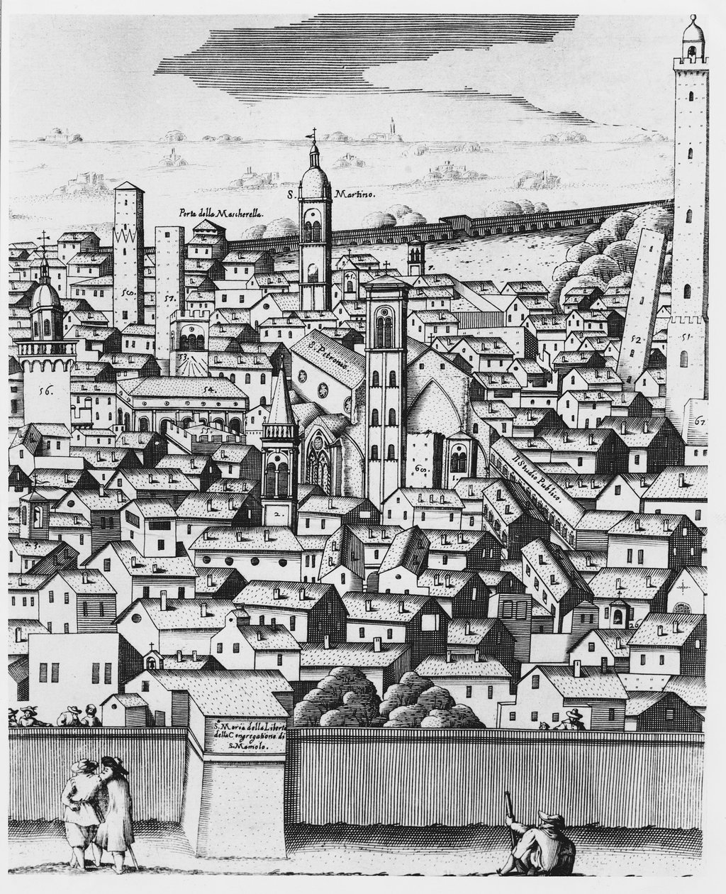 Bologna látképe (metszet) alkotó: Italian School