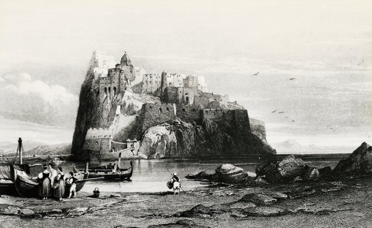Kilátás az Ischia-szigetre, metszet, Olaszország alkotó: Italian School