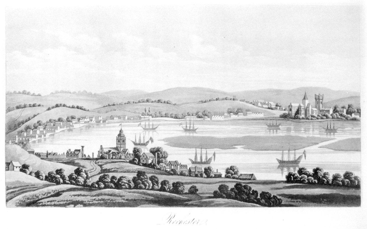 Rochester látképe 1669-ben, III. Cosimo (1642-1723) Toszkána nagyhercegének utazásaiból Anglián keresztül II. Károly uralkodása alatt, angol fordítás, 1821-ben megjelent alkotó: Italian School