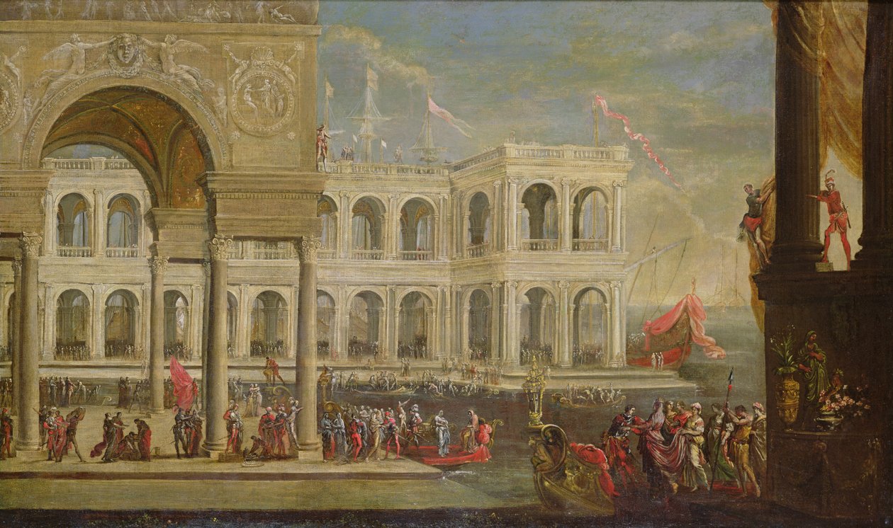 Kilátás a palotára és I. Joanna nápolyi királynőre alkotó: Italian School