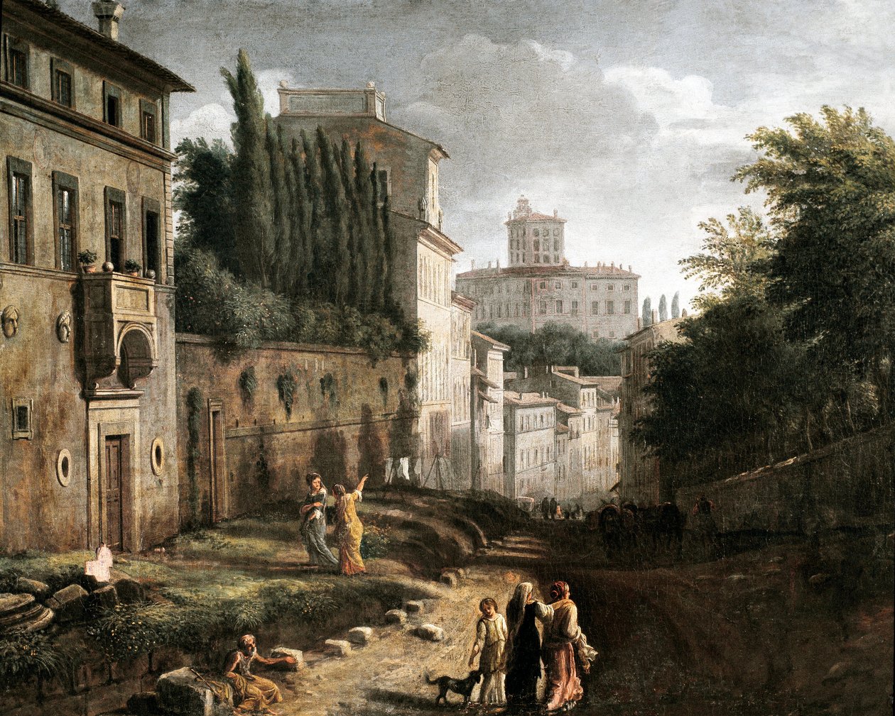 Kilátás a San Bonaventura utcára a Palatinus-dombon Rómában (festmény alkotó: Italian School