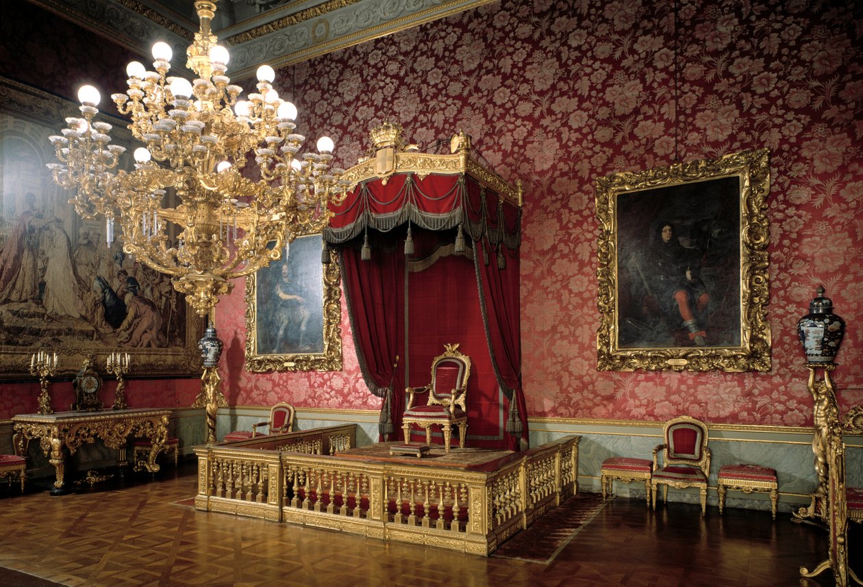 Kilátás a Trónteremre vagy a Chamberlains Roomra 19. századi királyi apartmanok, Palazzo Pitti, Firenze Olaszország alkotó: Italian School