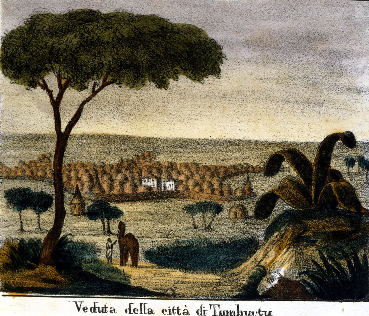 Kilátás Timbuktu városára Maliban a 19. században. alkotó: Italian School