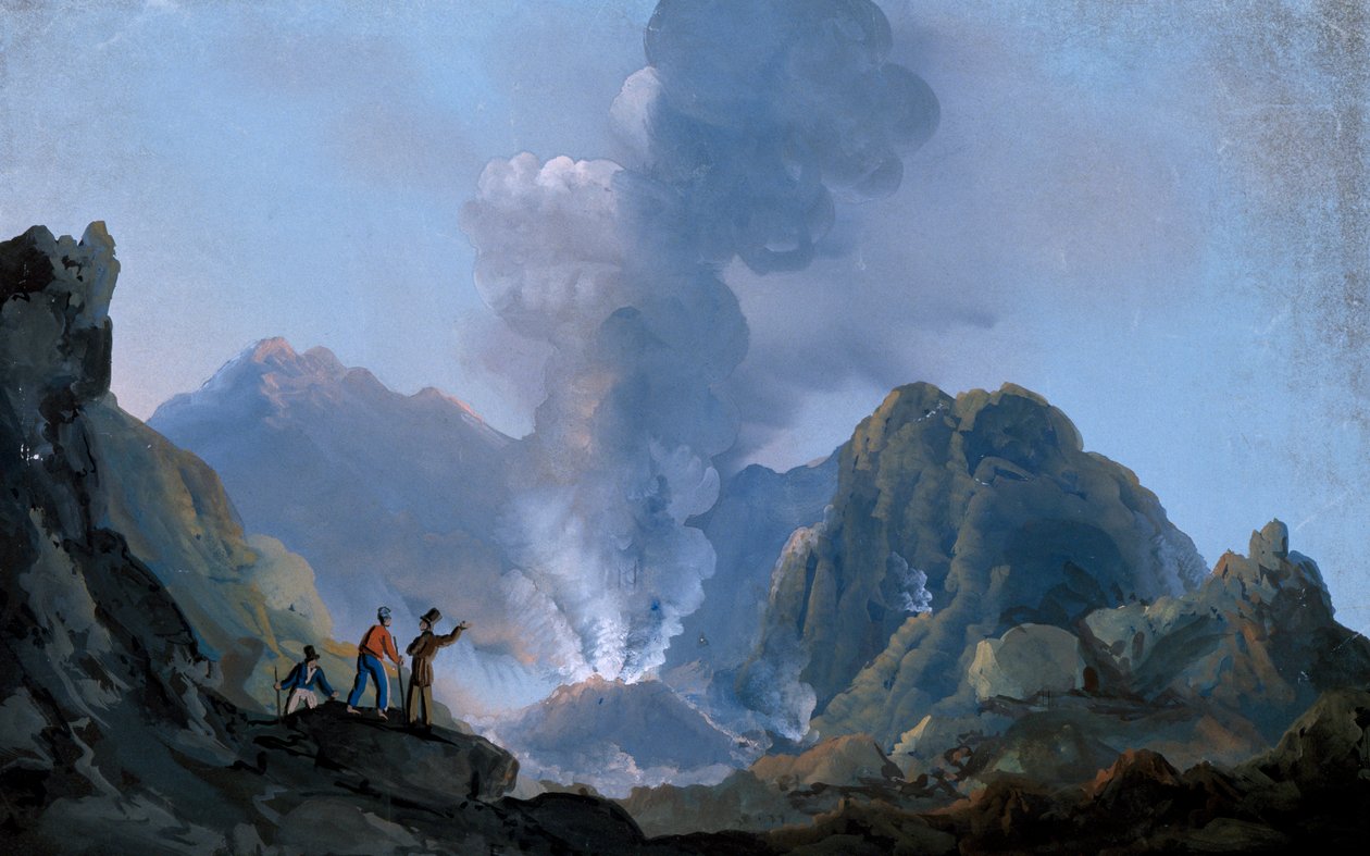 Kilátás a Vezúv kráterére 1829-ben (guache) alkotó: Italian School