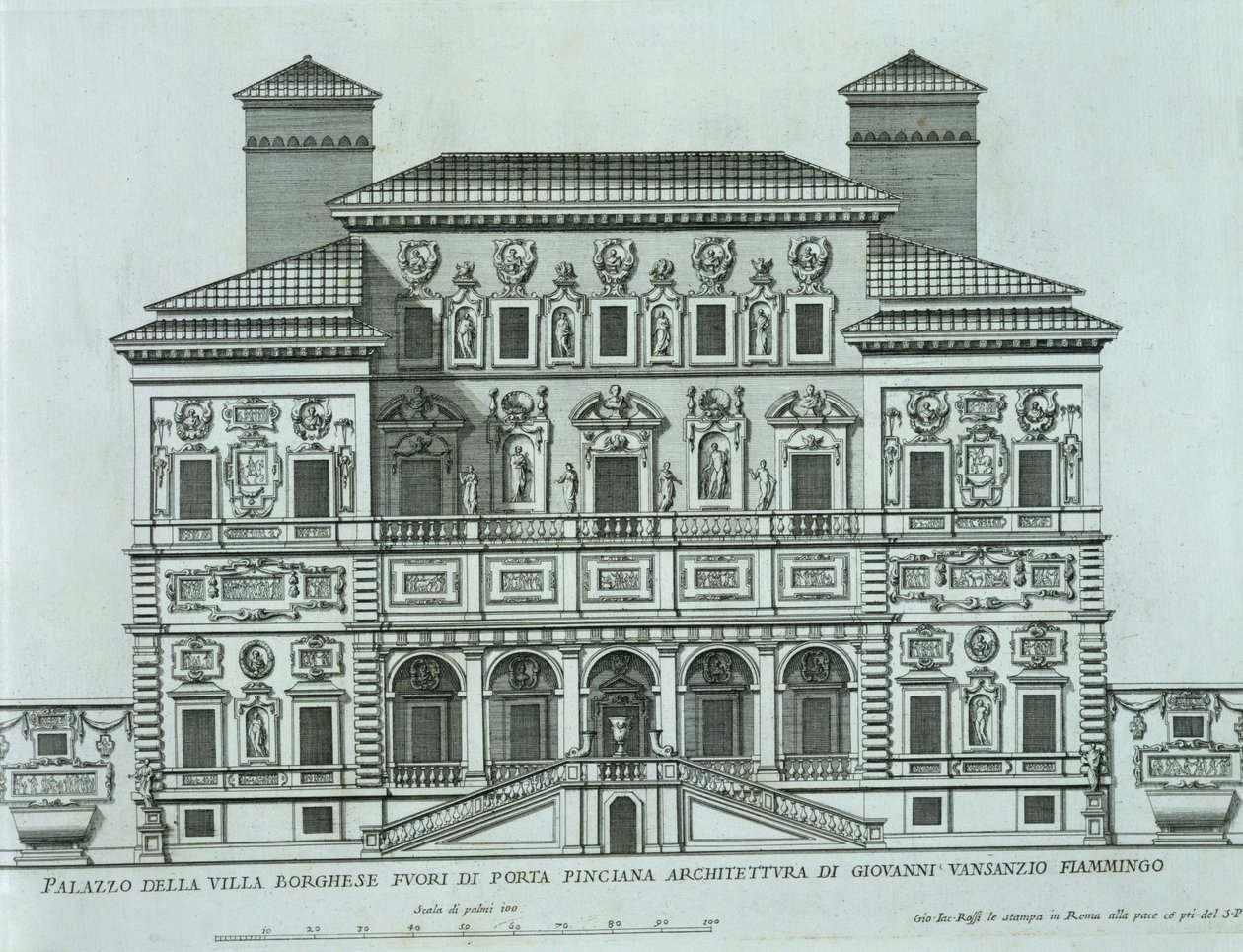 Kilátás a Villa Borghese homlokzatára, Rómában alkotó: Italian School