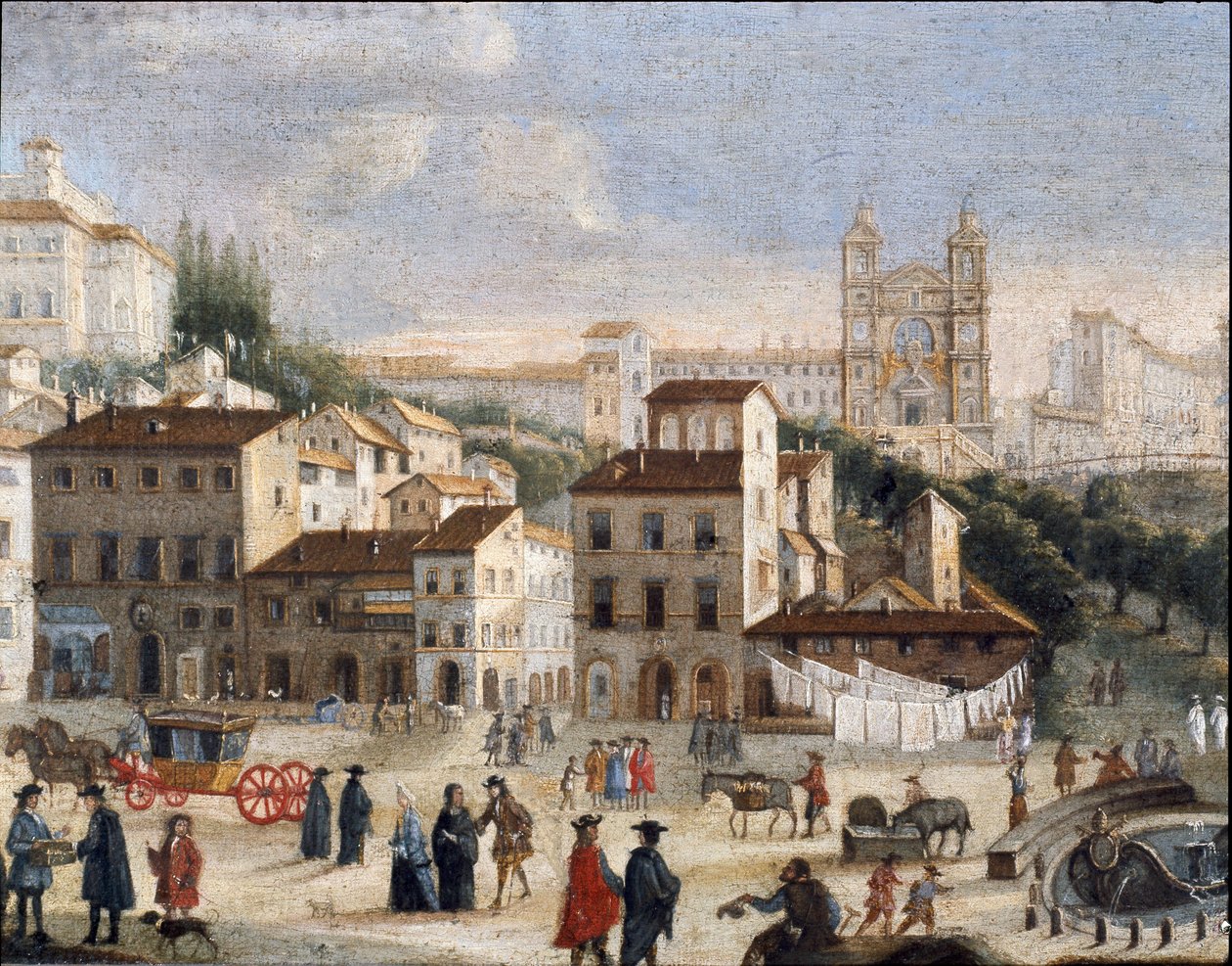 Kilátás a spanyol térre és a római Szentháromság-templomra - 17. század (festmény) alkotó: Italian School