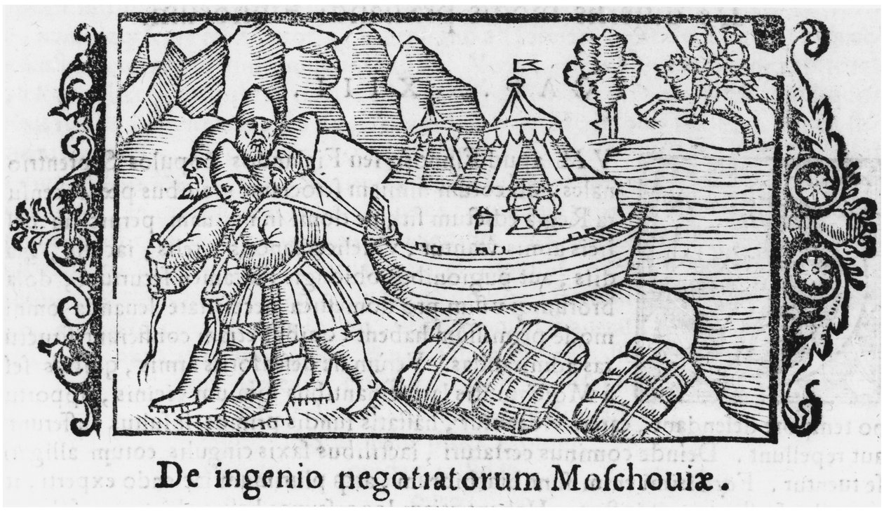 Vikingek hajóval Oroszországba, illusztráció Olaus Magnus (1490-1558) Az északi nemzetek története című könyvéből, megjelent Rómában, 1555 alkotó: Italian School