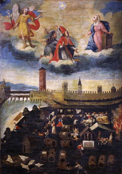 Fogadalmi transzparens, amely a trentói pestist ábrázolja 1636-ban alkotó: Italian School