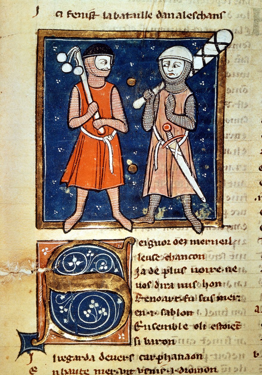 A botok harcosai karjai - a 13. századi kéziratban: „Vilmos pénzverése”. biblioteca Trivulziana. Milánó alkotó: Italian School