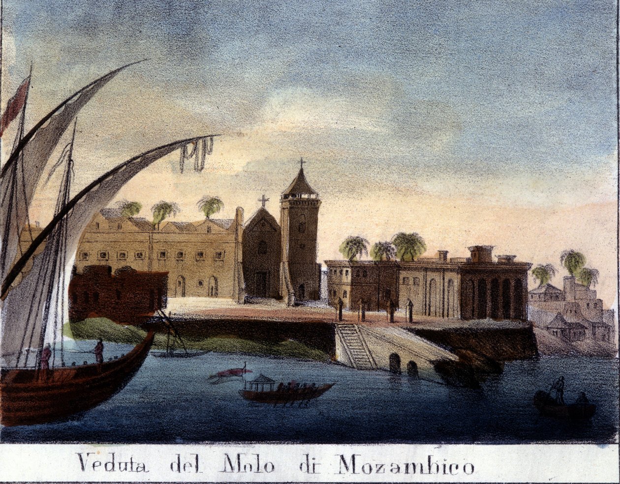 Rakpart Mozambikban, az egykori portugál tartományban. alkotó: Italian School