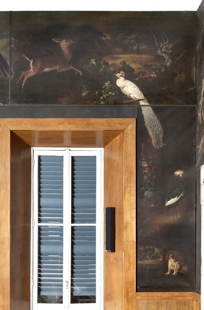 Fehér páva, őz és szürke koronás daru, Orpheusz mítosza alkotó: Italian School