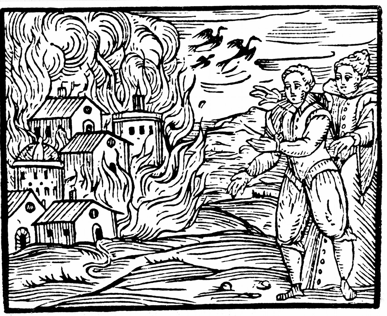 Boszorkányok pusztító házat tűzben, Svábország 1533-ban, illusztráció a Compendium Maleficarumból, Francesco Maria Guazzo, 1608 alkotó: Italian School