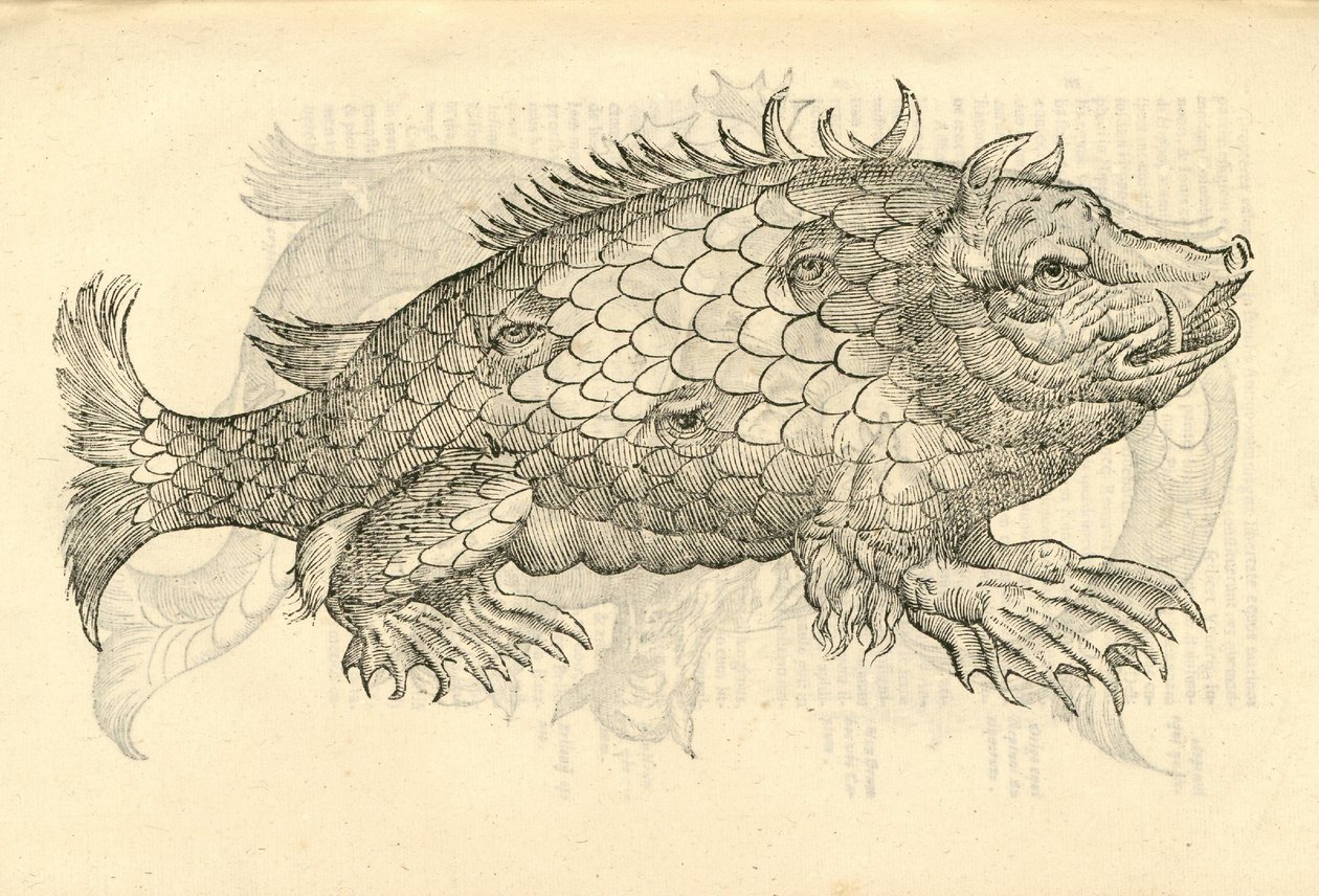 Monstrosus Sur marinus illusztrációja Aldrovandis Szörnyek története , 1642 alkotó: Italian School