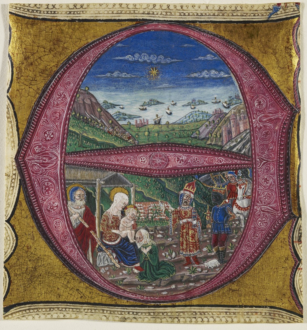 A mágusok imádása (tempera, tinta és aranylevél pergamenen) alkotó: Italian School Italian School