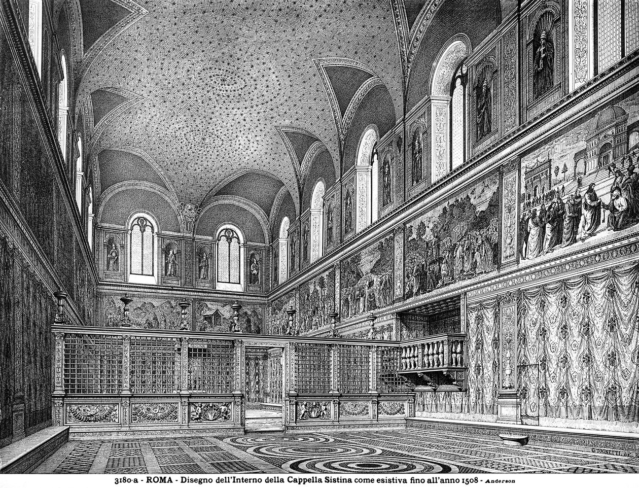 A Sixtus-kápolna belsejét ábrázoló rajz az 1508-as felújítás előtt alkotó: Italian School Italian School