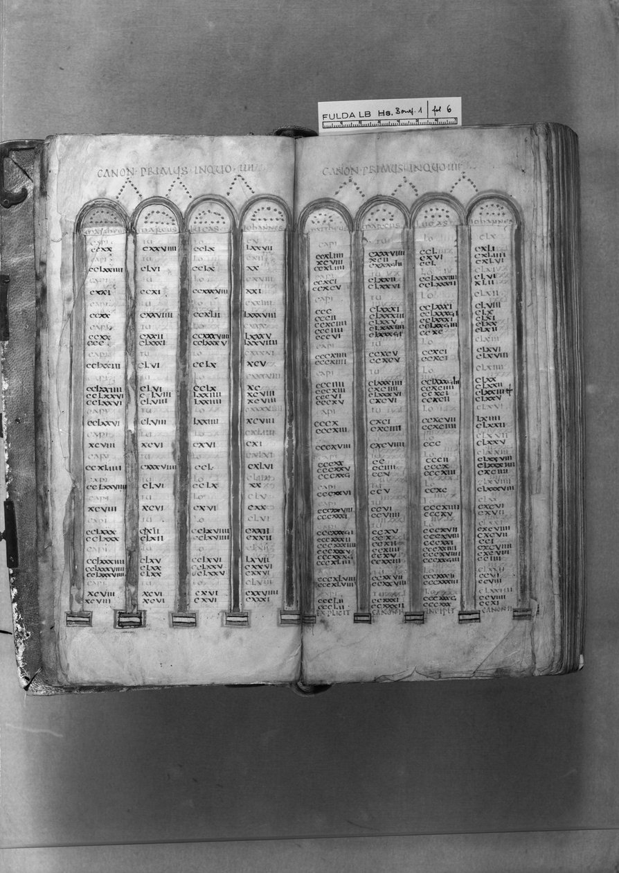 MS ff.5v-6r ágyúasztalok, a Codex Fuldensisből alkotó: Italian School Italian School