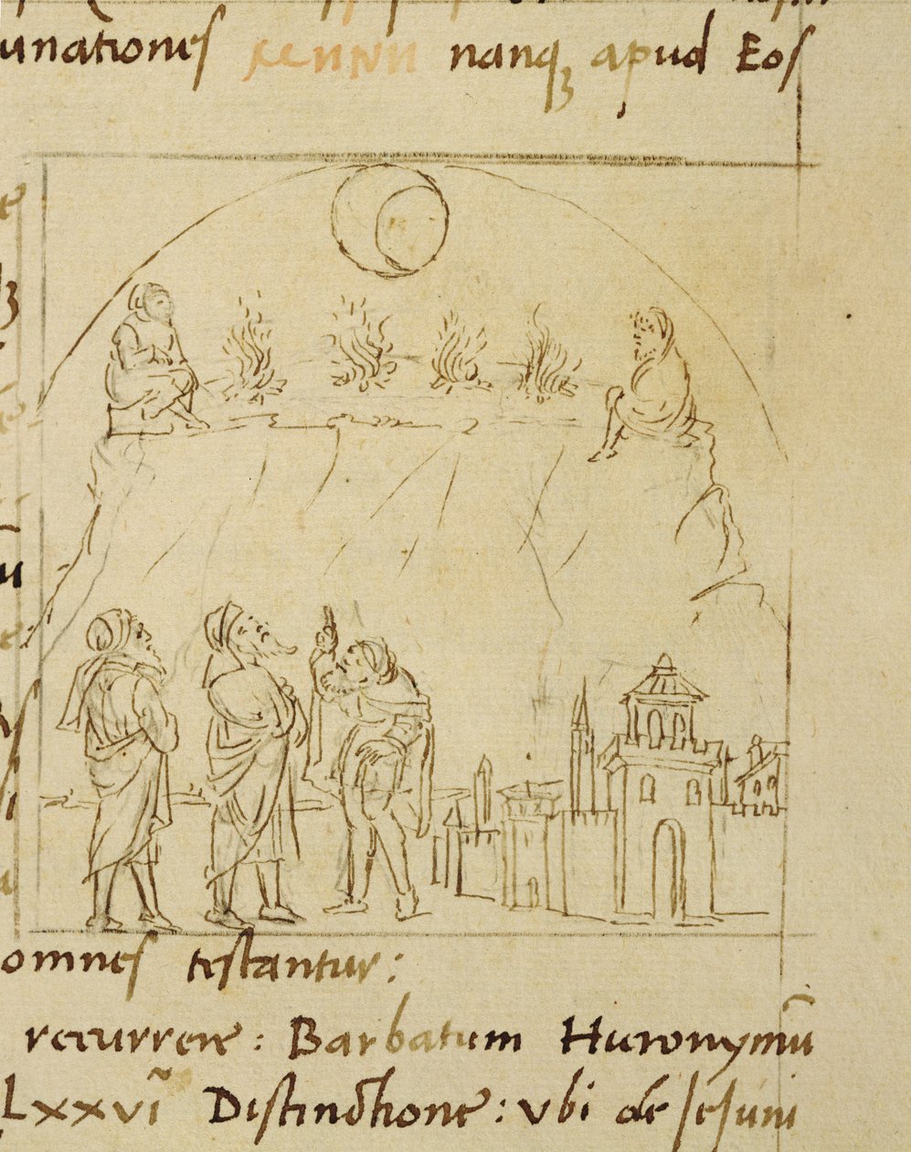 Ms.LAT.446 fol.2v A bölcsek tanulmányozzák a csillagok mozgását, hogy meghatározzák a húsvét pontos dátumát, Ortopaschából a priscian zarándok által alkotó: Italian School Italian School
