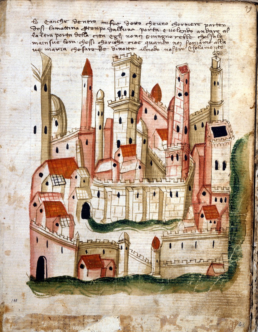 Kilátás Jeruzsálem városára, Niccolo da Poggibonsi Libro dOltramare-ből (toll, tinta és tempera pergamen) alkotó: Italian School Italian School