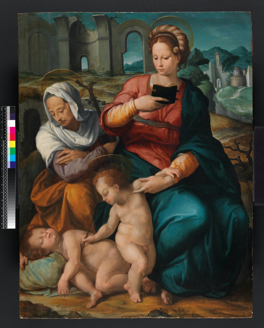 Szűz és gyermek Szent Erzsébettel és a csecsemőkeresztelővel, firenzei (panel) alkotó: Italian School Italian School