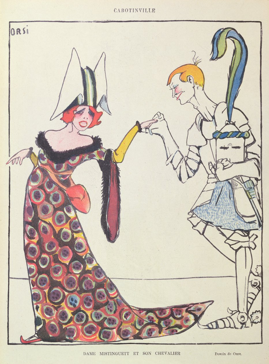 Mistinguett (1875-1956) és lovagja, karikatúra a „Le Rire”-ből alkotó: Italo Orsi