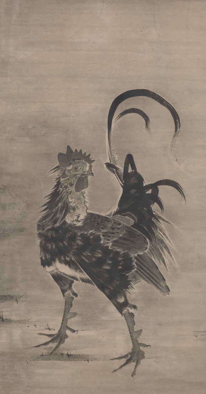 Kakasok, tyúk és csibék, egy pártól balra, 1795 alkotó: Ito Jakuchu