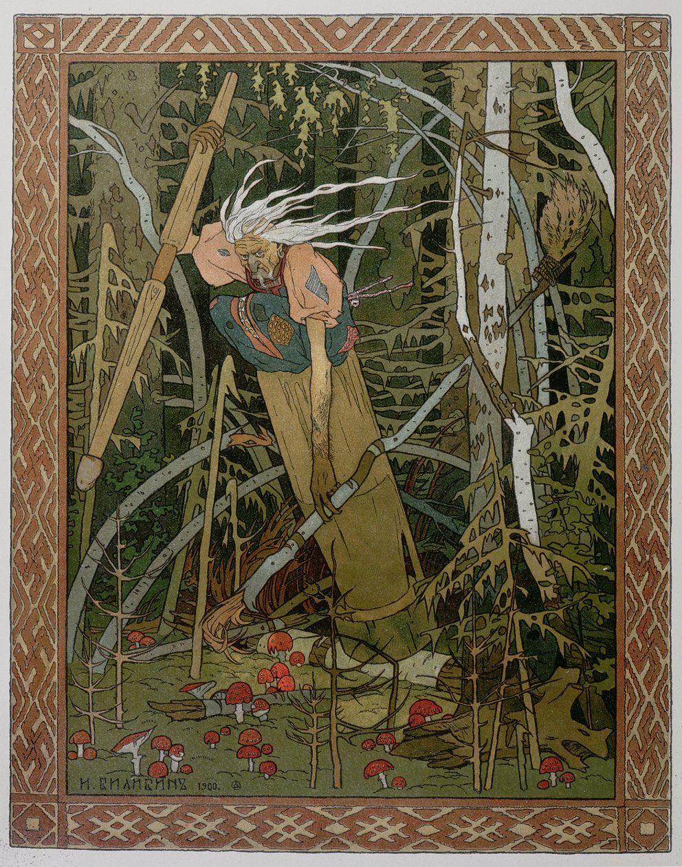 A boszorkány Baba Yaga, illusztráció a "Szép Vaszilissa" történetéből, 1902 alkotó: Ivan Yakovlevich Bilibin