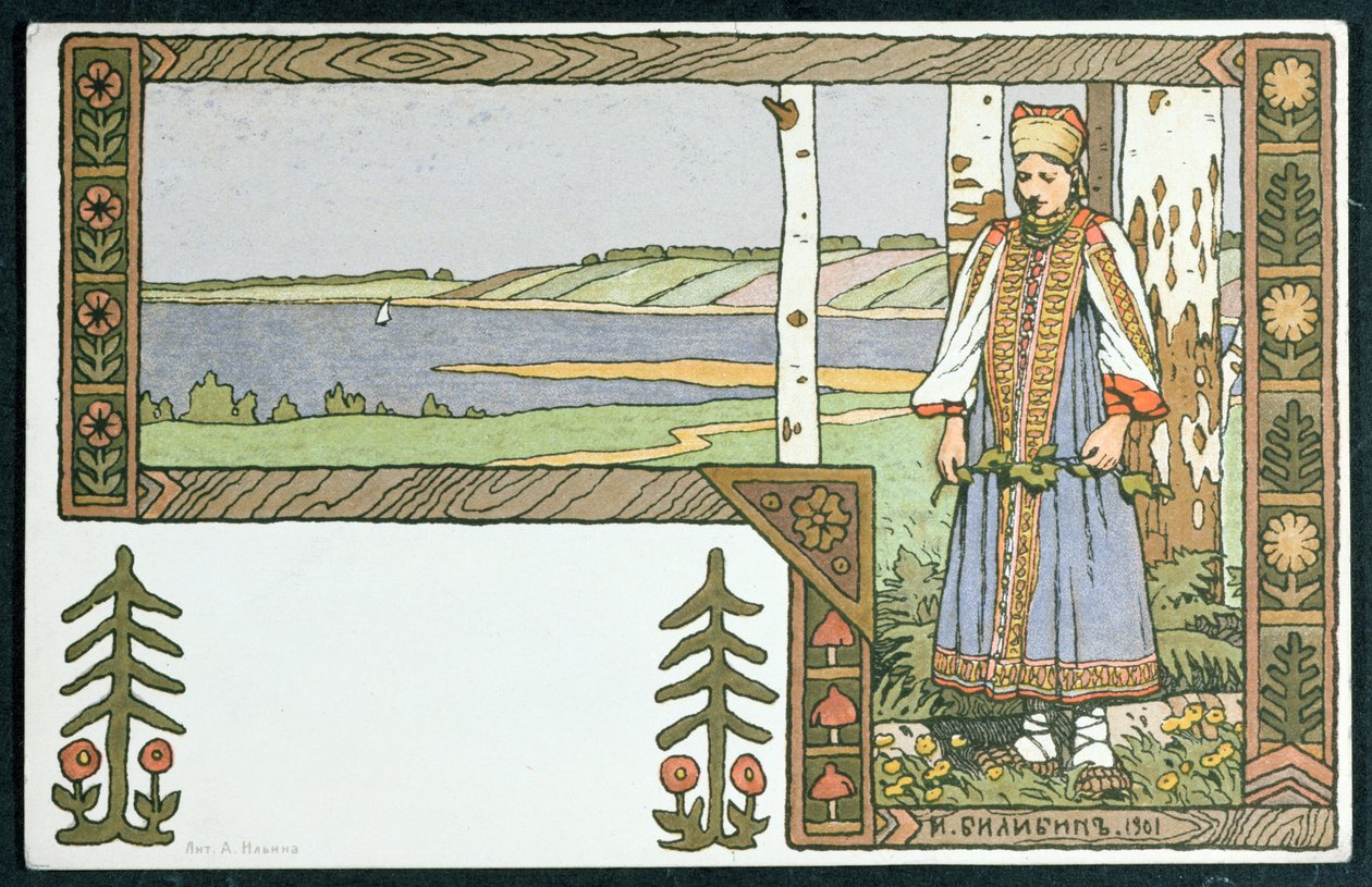 A fiatal lány és a nyírfa, 1901 alkotó: Ivan Yakovlevich Bilibin