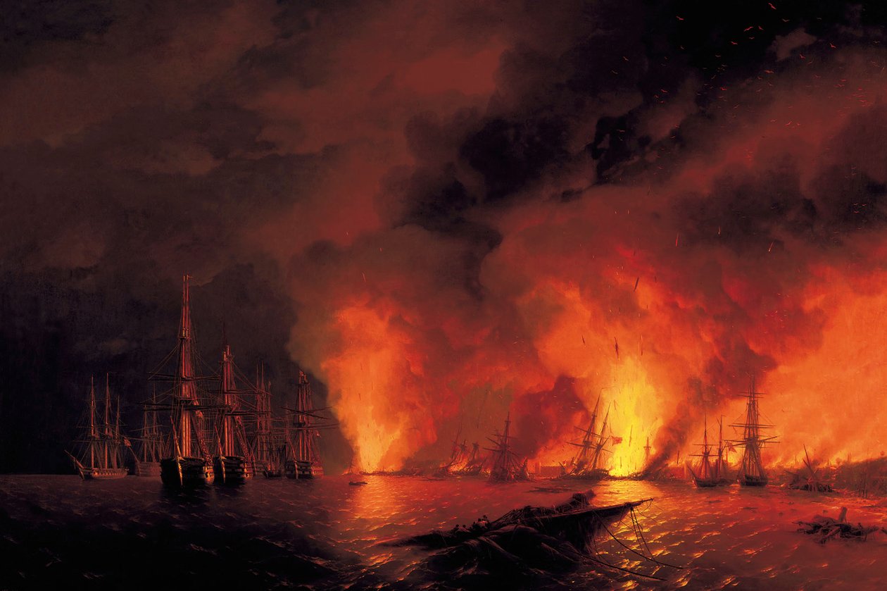 A sinop-i csata 1853. november 18-án (éjszaka csata után) alkotó: Ivan Konstantinovich Aivazovsky