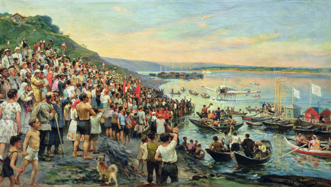 Egy hidroplán érkezése Uljanovszkba 1927-ben, alkotó: Ivan Petrovich Guryev