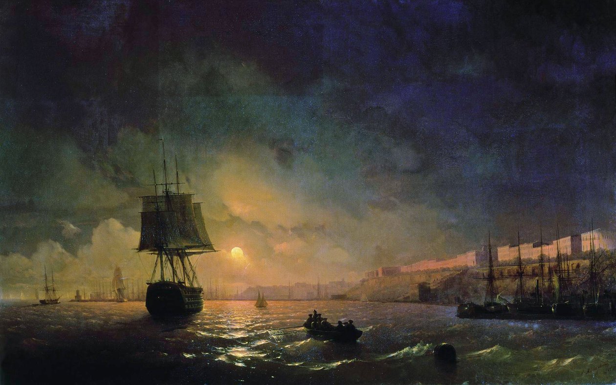 Orosz: "Odessza látképe holdfényes éjszakán" Odessza holdfényben alkotó: Ivan Aivazovsky