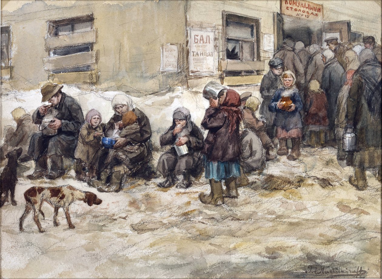 Éhes évek Petrográdban. Vladimirov, Ivan Alekszejevics (1869-1947) "Közös étkezője". Akvarell, gouache, papír. Magángyűjtemény alkotó: Ivan Alexeyevich Vladimirov