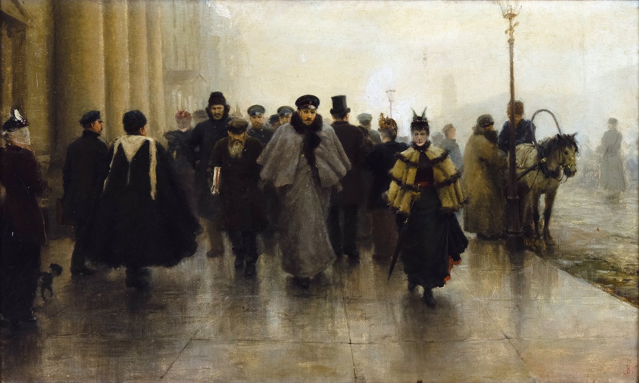 La Perspektíva Nyevszkij - Nyevszkij Prospekt - Ivan Alekszejevics Vladimirov (1869-1947). Olaj, vászon, 1890-es évek eleje. Mérete: 41x68 cm Magángyűjtemény alkotó: Ivan Alexeyevich Vladimirov