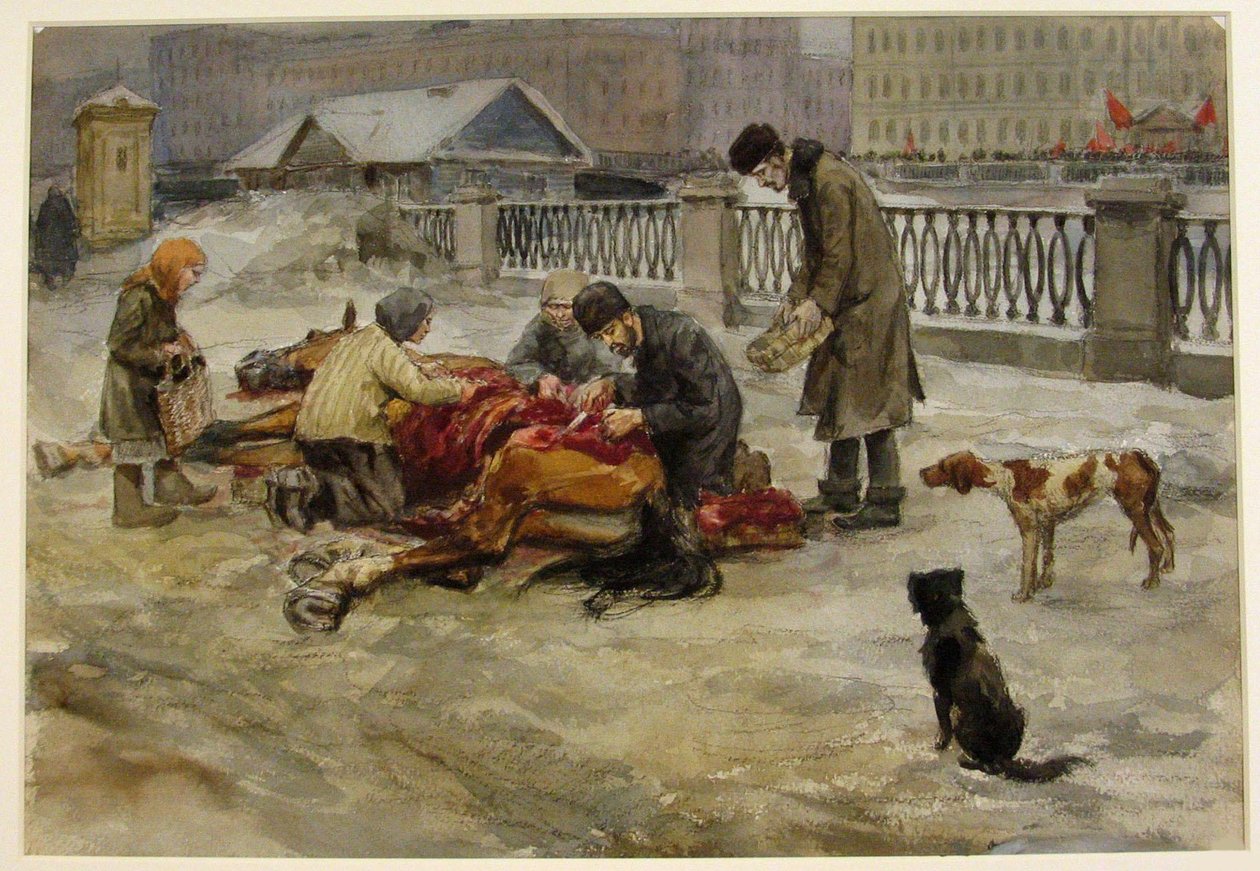 Petrográd 1918-ban az akvarellsorozatból Orosz forradalom, 1918 alkotó: Ivan Alexeyevich Vladimirov