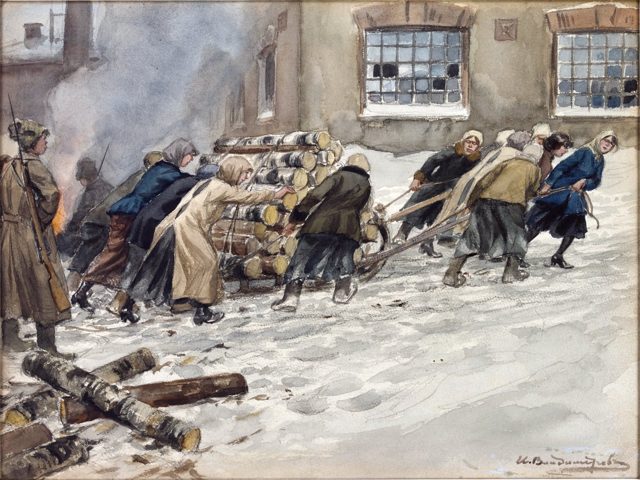 Vladimirov, Ivan Alekszejevics (1869-1947) tűzifa igénylése. Akvarell, gouache, papír alkotó: Ivan Alexeyevich Vladimirov