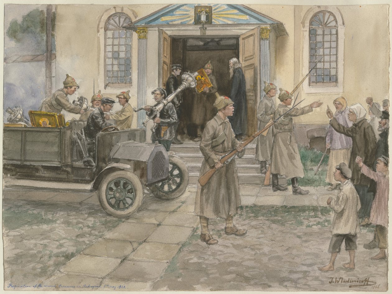 A petrográdi egyházi kincsek lefoglalása 1922. május 5-én az oroszországi akvarellsorozatból alkotó: Ivan Alexeyevich Vladimirov