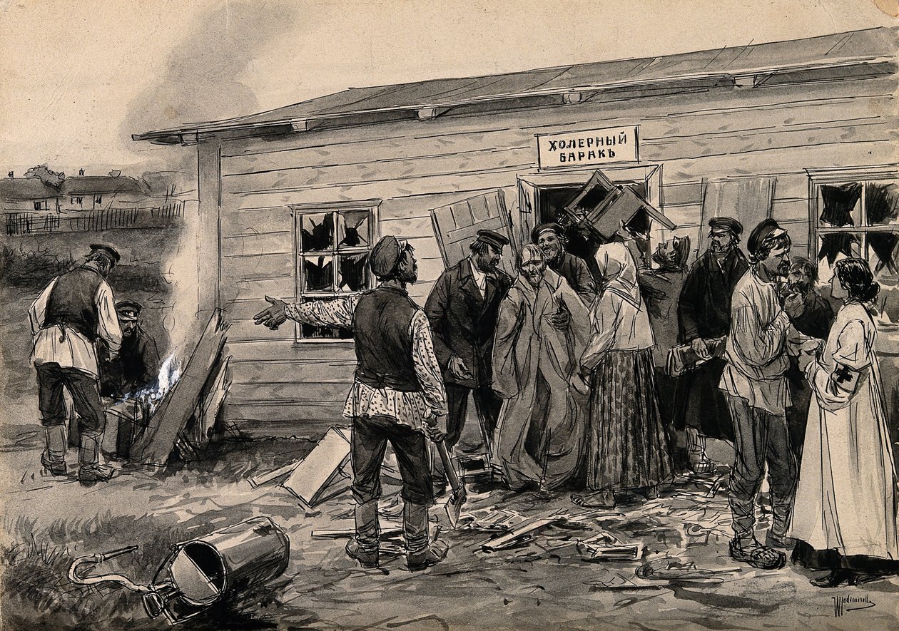 Jelenet egy kolera laktanyában az akvarellsorozatból Orosz forradalom, c. 1920 alkotó: Ivan Alexeyevich Vladimirov