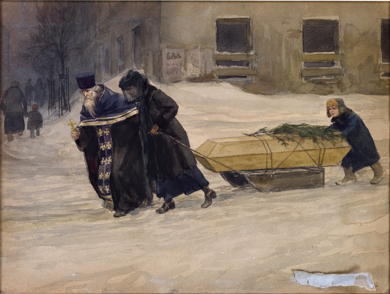 Az apa temetése: Vladimirov, Ivan Alekszejevics (1869-1947). Akvarell, gouache, papír alkotó: Ivan Alexeyevich Vladimirov