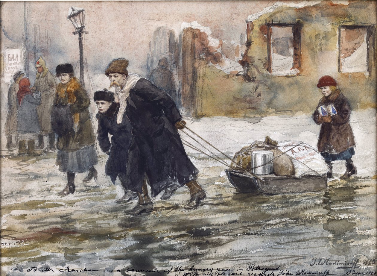 Élelmiszert szállított szánon Vladimirov, Ivan Alekszejevics (1869-1947). Akvarell, gouache, papír alkotó: Ivan Alexeyevich Vladimirov