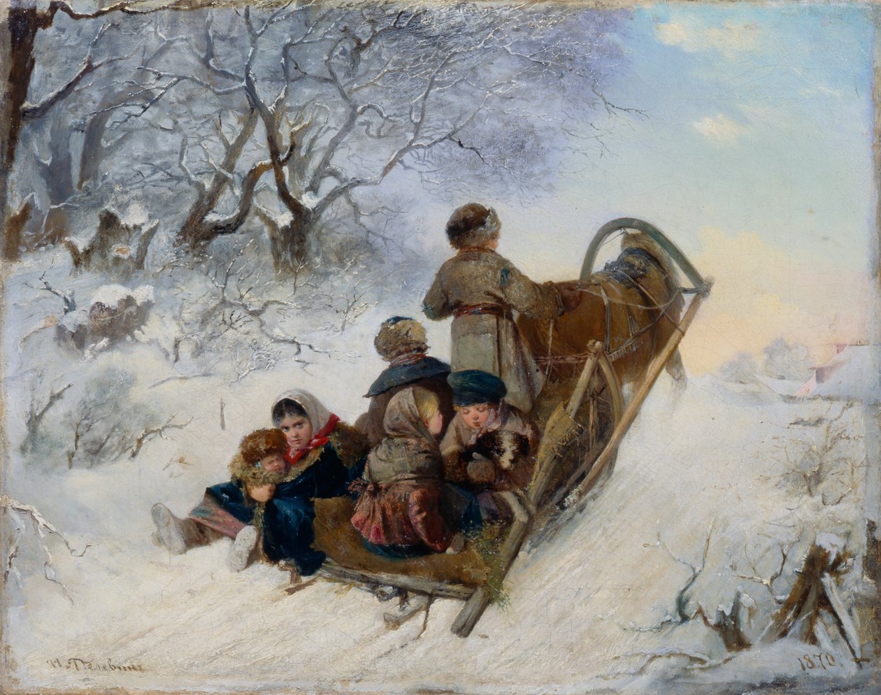 Gyerekek lovasszánon, 1870 alkotó: Ivan Andreyevich Pelevin