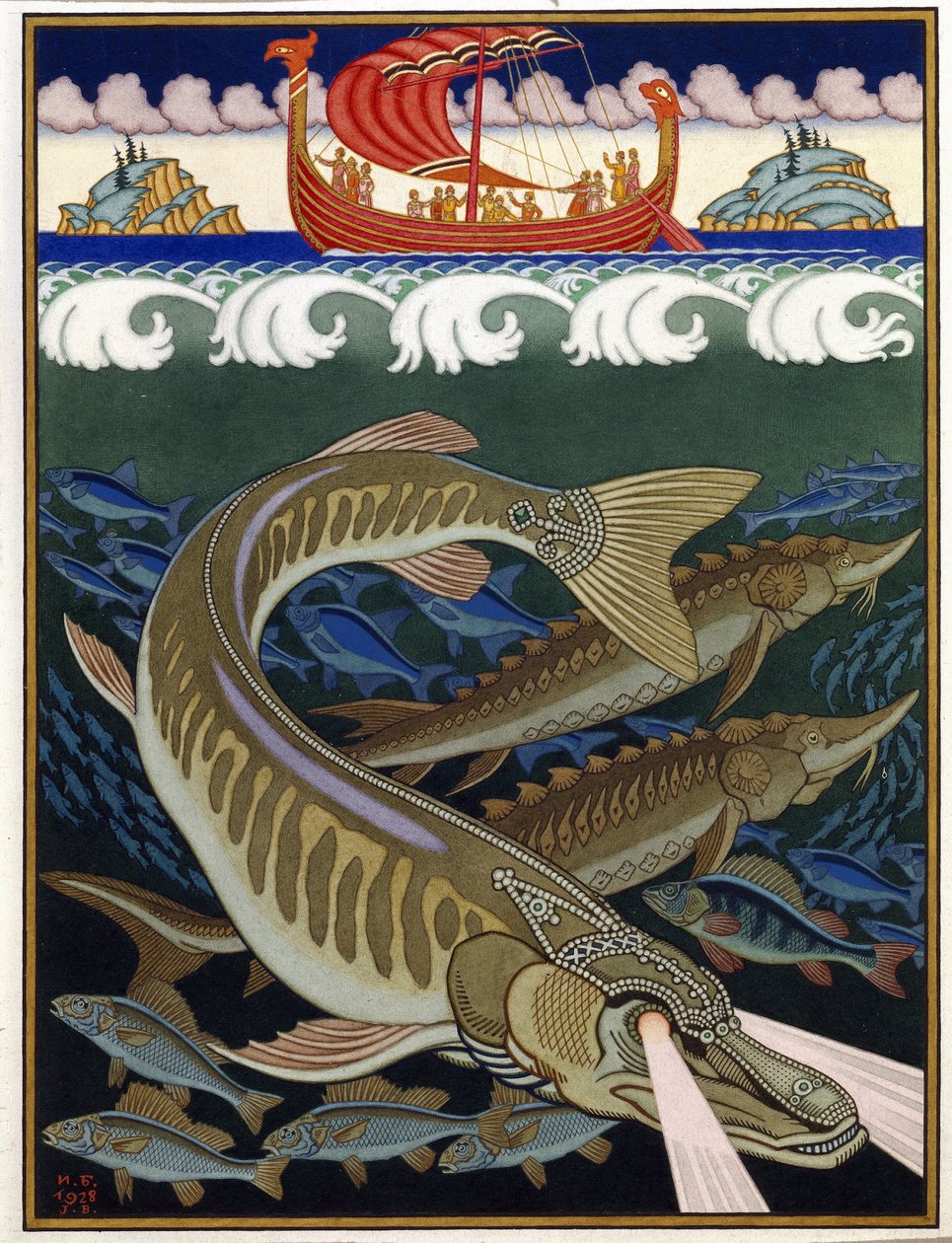 A tenger birodalma (Sea Empire). Orosz hagyományos mese. Ivan Jakovlevics Bilibin (Bilibin) (1876-1942) munkája, akvarell és gouache papíron alkotó: Ivan Yakovlevich Bilibin