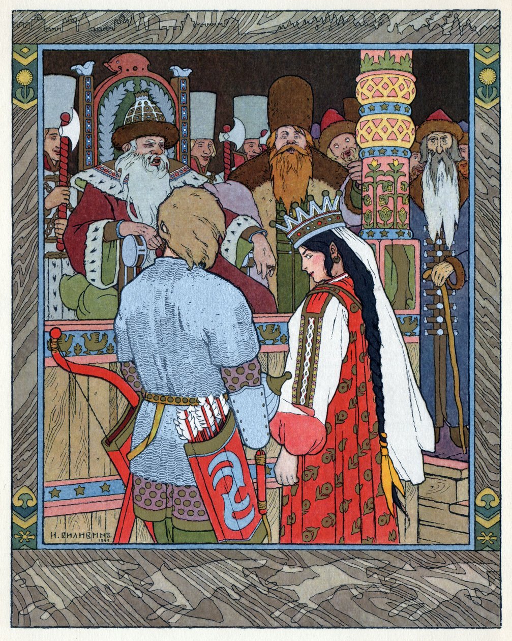 Iván cárevics, a tűzmadár és a szürke farkas, 1899 körül (kőnyomat) alkotó: Ivan Yakovlevich Bilibin