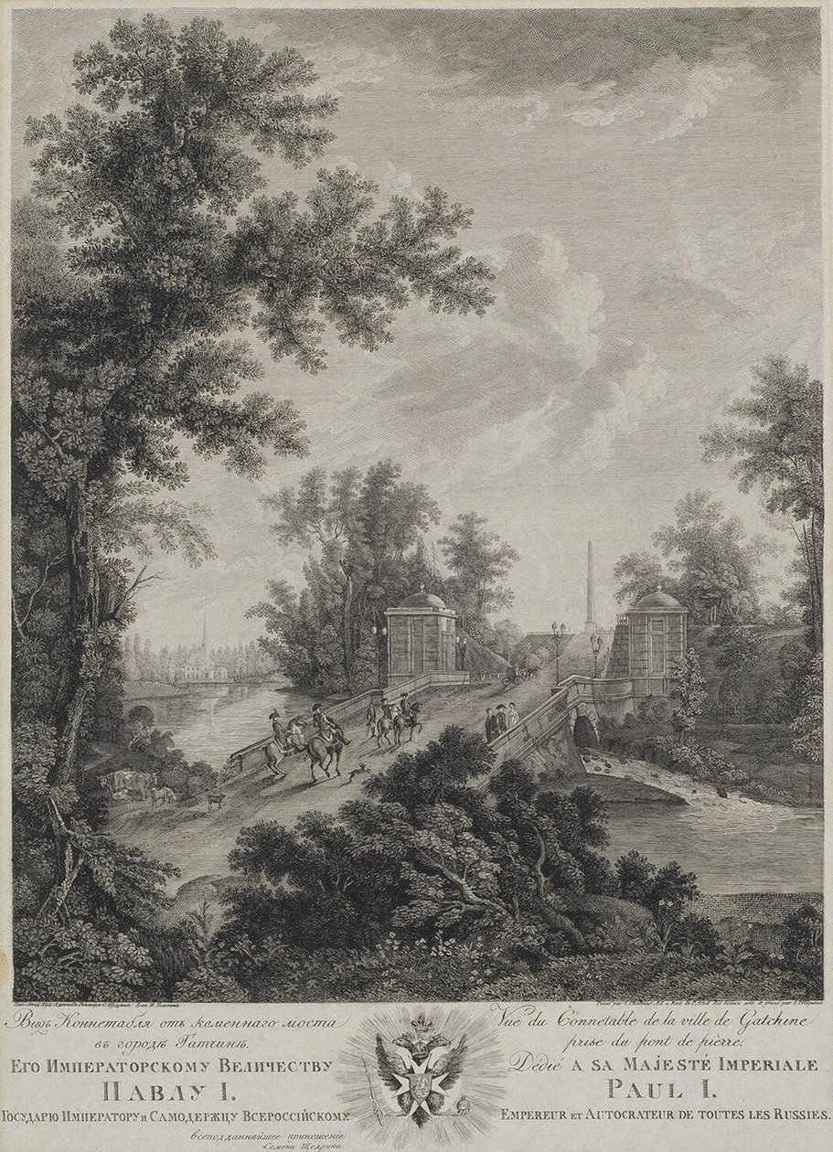 Kilátás a Connetable térre a kőhídról Gatchinában, 1800 alkotó: Ivan Dmitryevich Telegin
