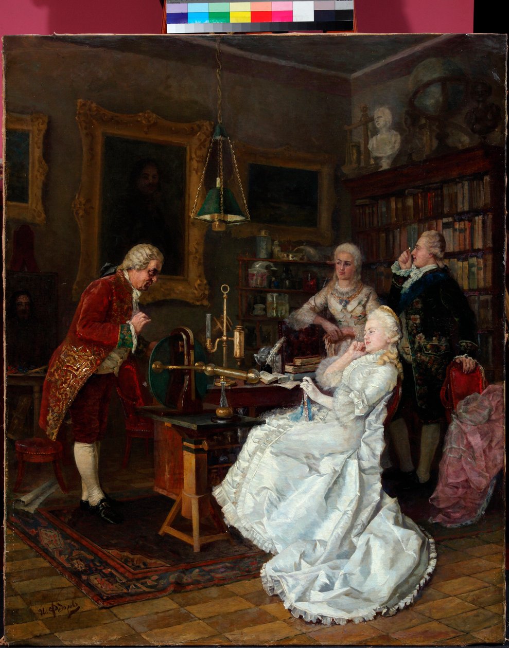 II. Katalin orosz császárné (1729-1796) Mihail Lomonoszovnál (1711-1765) (Katalin császárné M. Lomonoszovnál) Ivan Fjodorov (Feodorov) festménye (1853-1894) alkotó: Ivan Feodorov